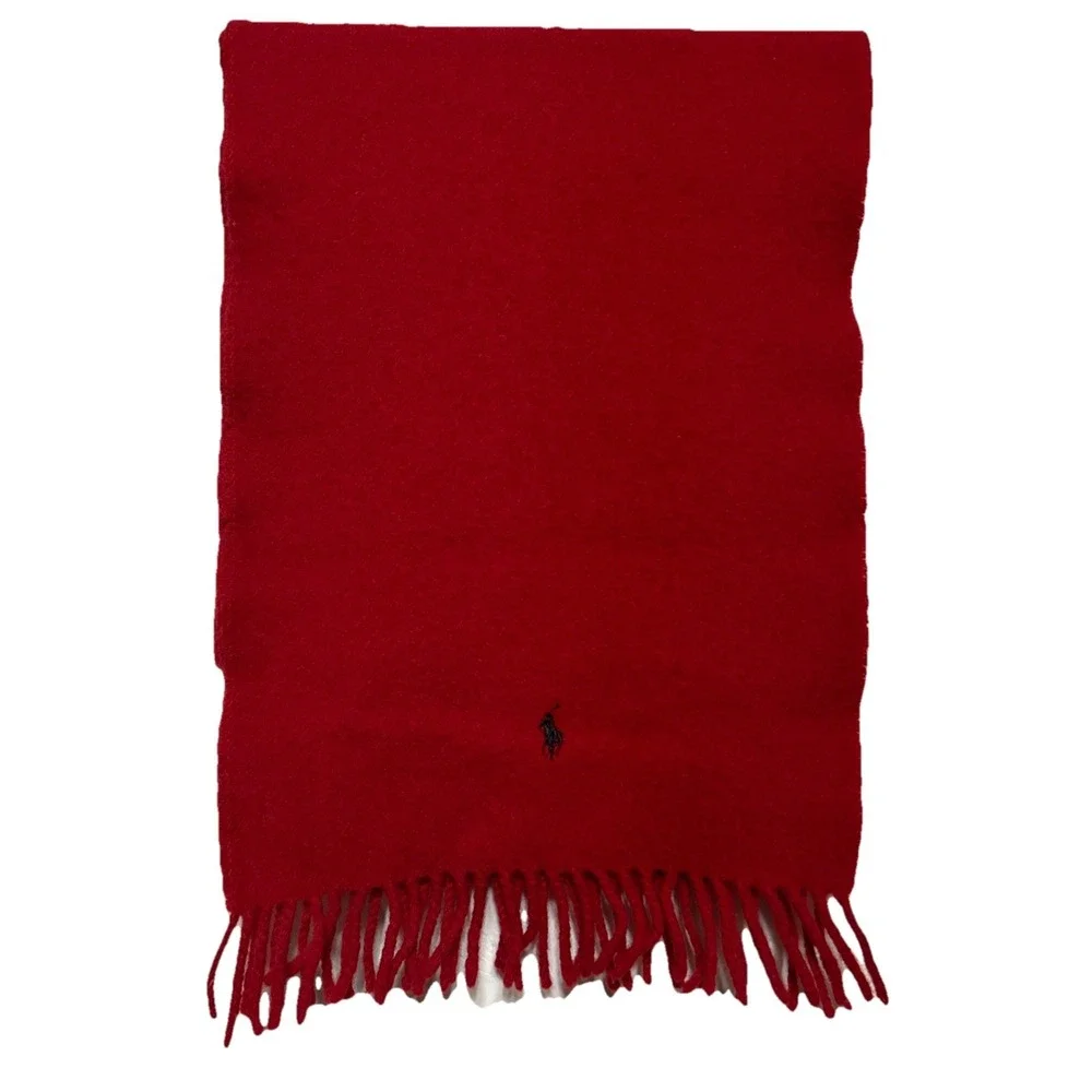 Ralph Lauren Polo Red‎ 100% Lambswool Fringe Scarf